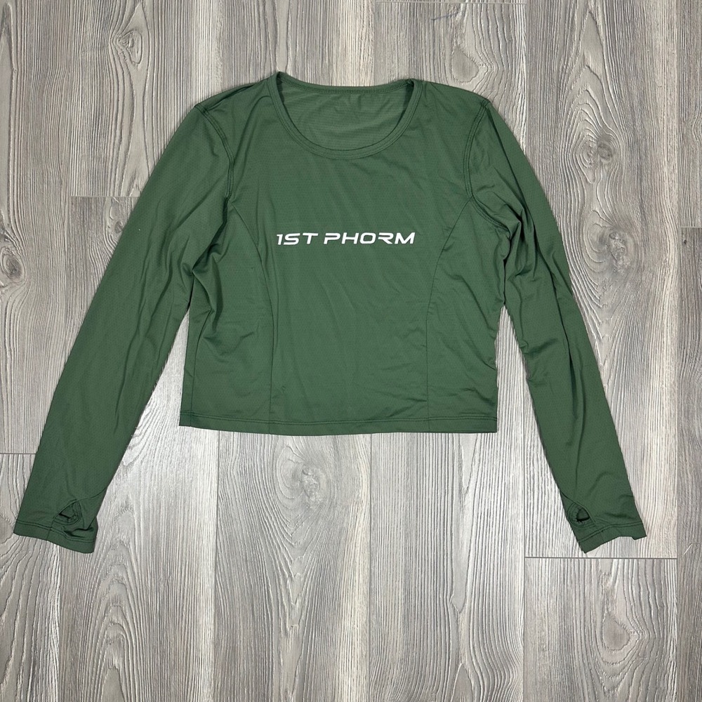 1st Phorm Olive Green Cropped Fitted Workout Top - SIZE L Activewear
